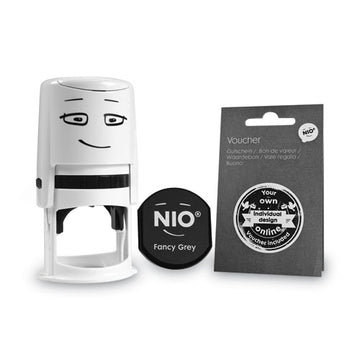 NIO® Stamp With Voucher And Fancy Gray Ink Pad, Self-inking, 1.56" Diameter freeshipping - TVN Wholesale